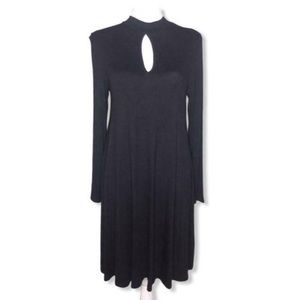 Black Long Sleeves High Neck Midi Casual Dress